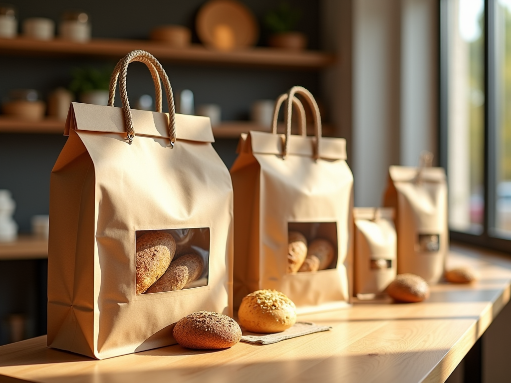 Sacos alimentares de papel kraft, plástico e stand-up pouches para padarias, talhos e supermercados